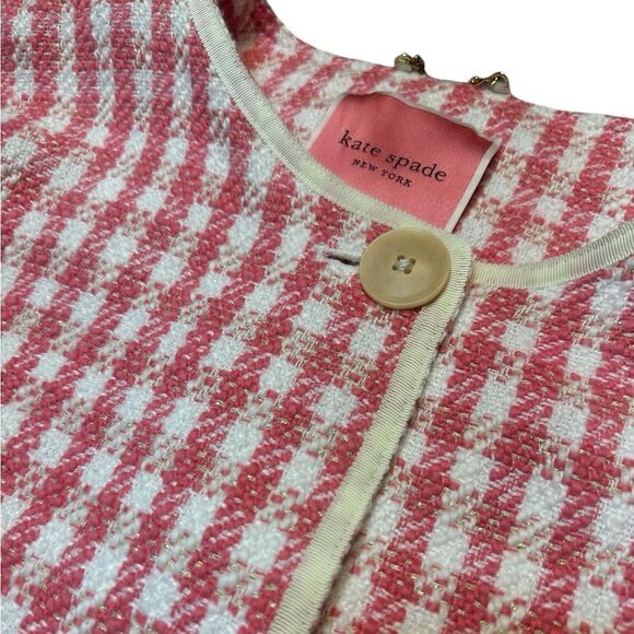 Kate Spade New York Gingham Tweed Coat Size Large – Pink & Ivory A-Line Jacket - Picture 4 of 10